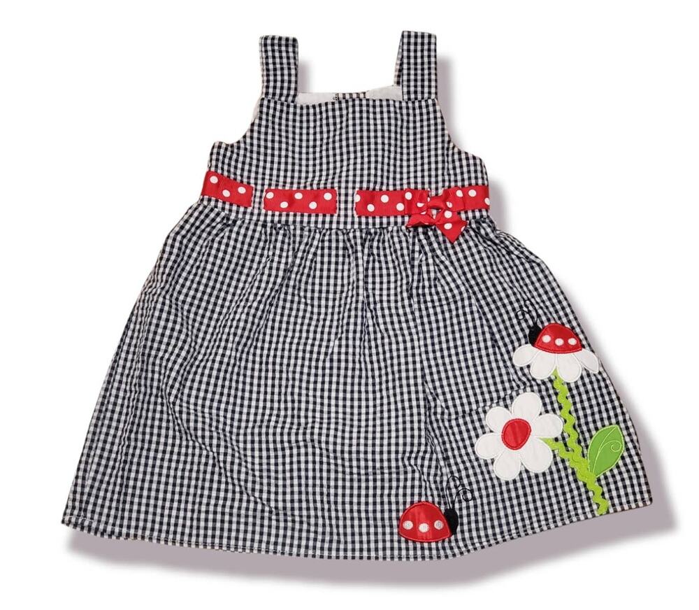 Emily Rose Spring / Summer Navy Blue Gingham w. Red Lady Bugs Tank Top Dress